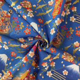 Tissu japonais - Naka 1750 - Temple et montagne bleu