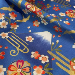 Tissu japonais - Naka 1750 - Temple et montagne bleu