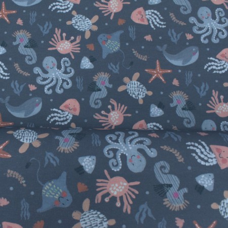 Tissu jersey coton - Ocean animal bleu Tissu jersey coton - Ocean animal bleu