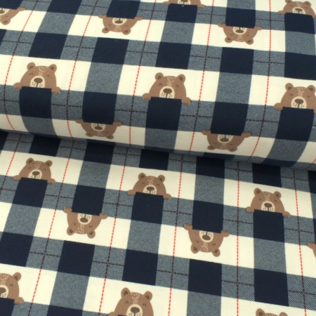 Tissu flanelle - Carreaux oursons Tissu flanelle - Carreaux oursons