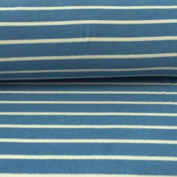 Tissu jersey éponge - Rayure écru sur bleu