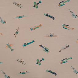 Tissu jersey coton - Vintage airplanes sand