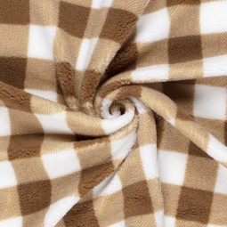Tissu sherpa - Carreaux camel