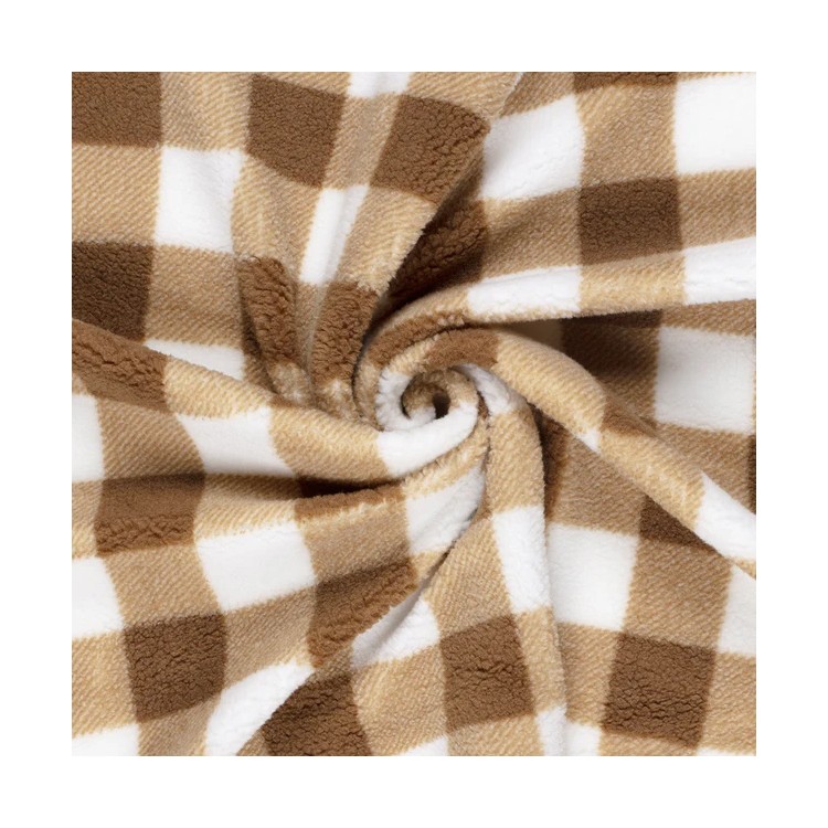 Tissu sherpa - Carreaux camel