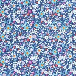 Tissu coton - Multi fleurs indigo