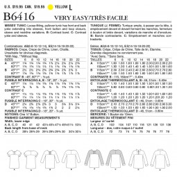 Patron Butterick 6416 - Tunique