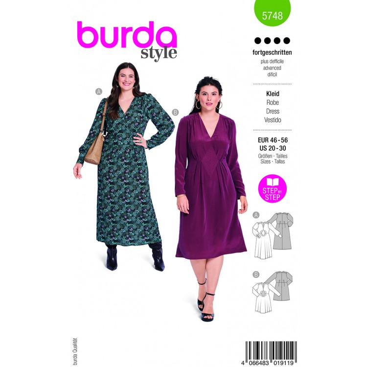 Patron Burda 5748 - Robe manches bishop avec découpe devant