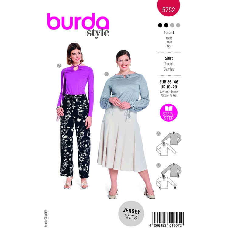 Burda 5752 - T-shirt col goutte à nouer