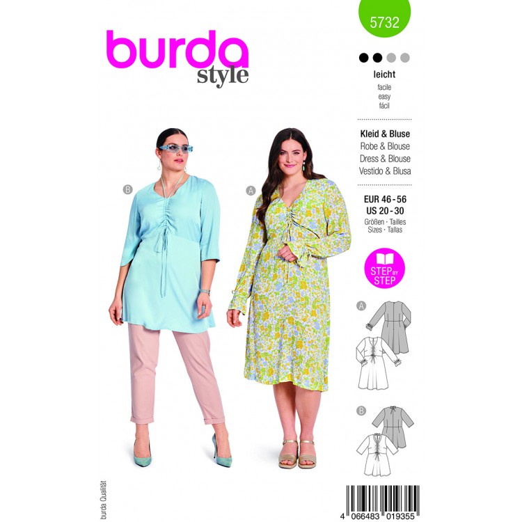 Burda 5732 - Blouse ou robe froncée à la poitrine