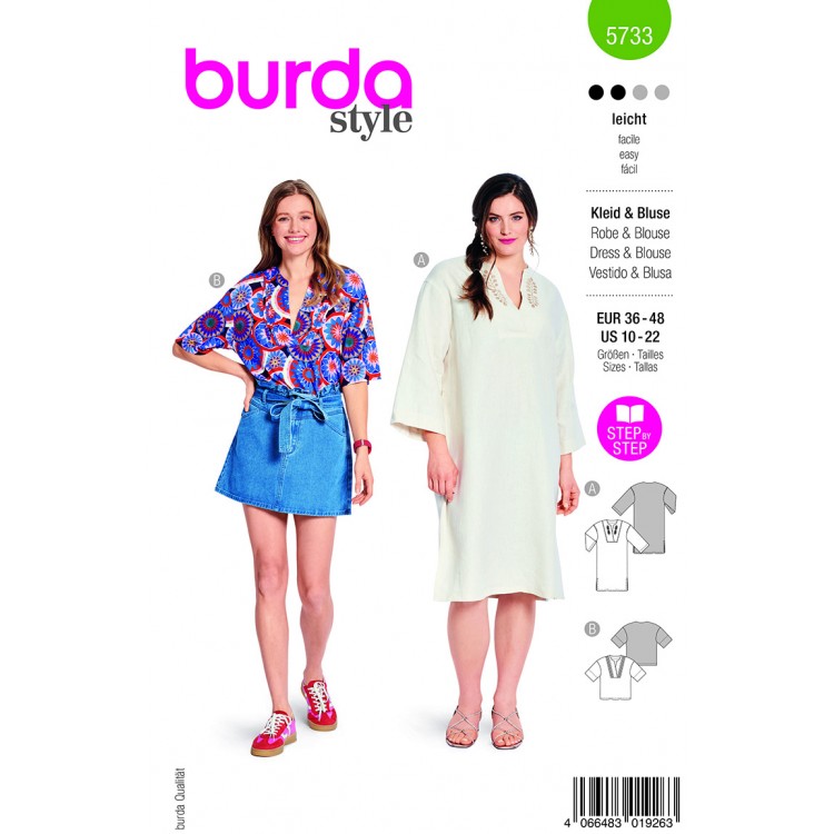 Burda 5733 - Blouse ou robe à plastron