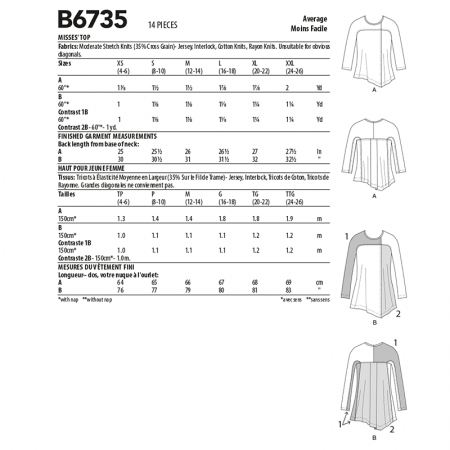 Patron De Couture Butterick 5925 - Tunique Asymétrique Katherine Tilton - Tailles L à XXL