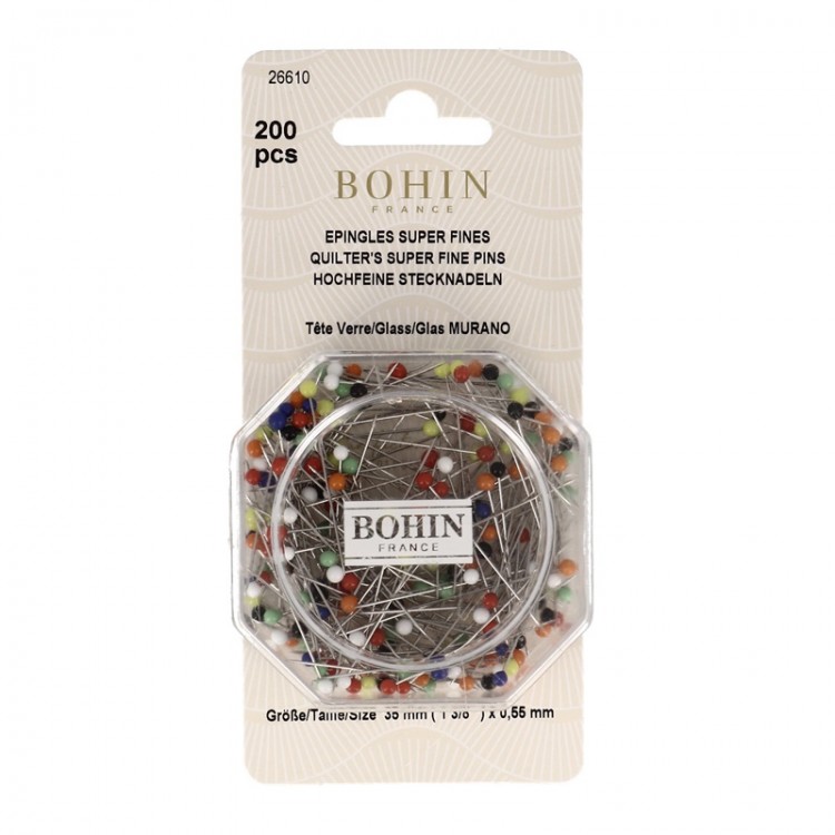 Épingles à tête de verre assorties Bohin x 200