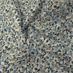 Tissu coton - Léonie ivoire bleu