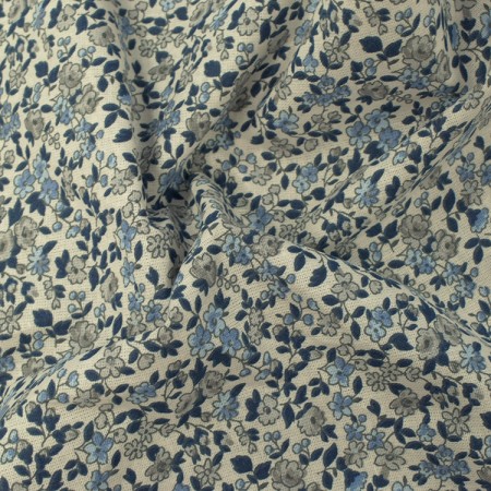 Tissu coton - Léonie ivoire bleu