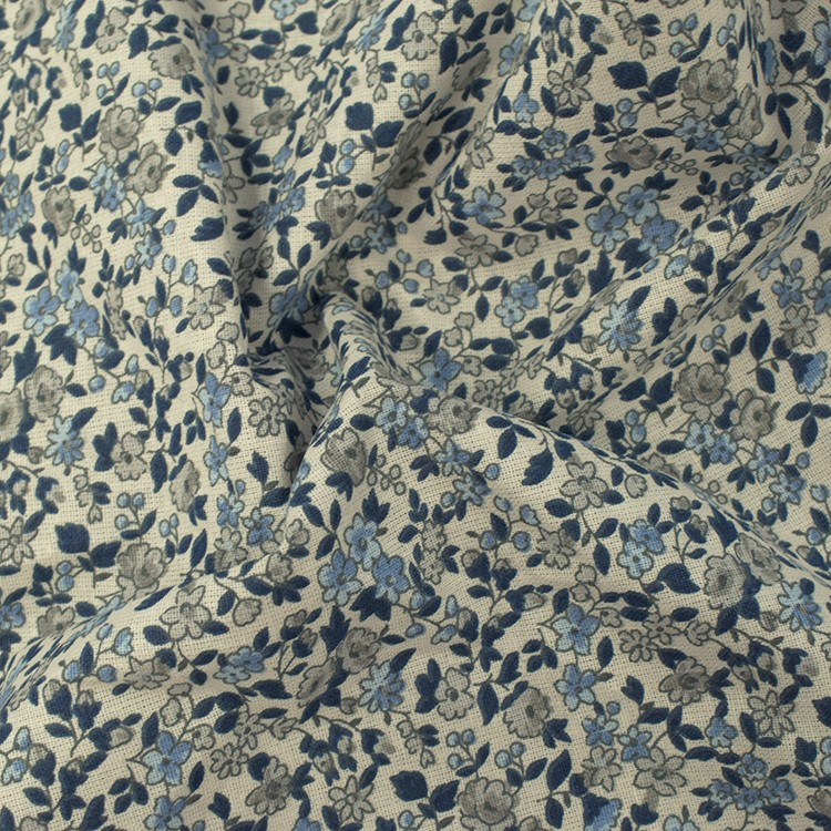 Tissu coton - Léonie ivoire bleu