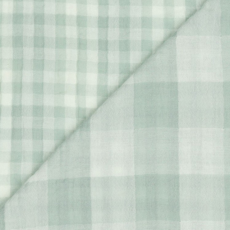 Tissu double gaze - Double carreaux vert nil
