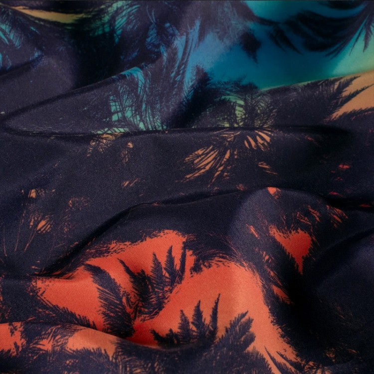 Tissu short de bain déperlant - Palmier bleu marine