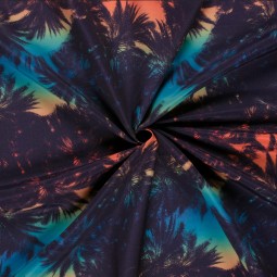 Tissu short de bain déperlant - Palmier bleu marine