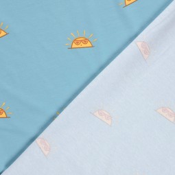Tissu jersey coton - Soleil bleu ciel