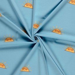 Tissu jersey coton - Soleil bleu ciel
