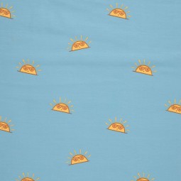 Tissu jersey coton - Soleil bleu ciel