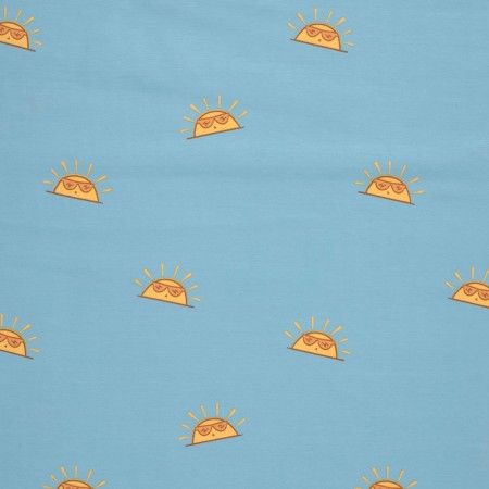 Tissu jersey coton - Soleil bleu ciel