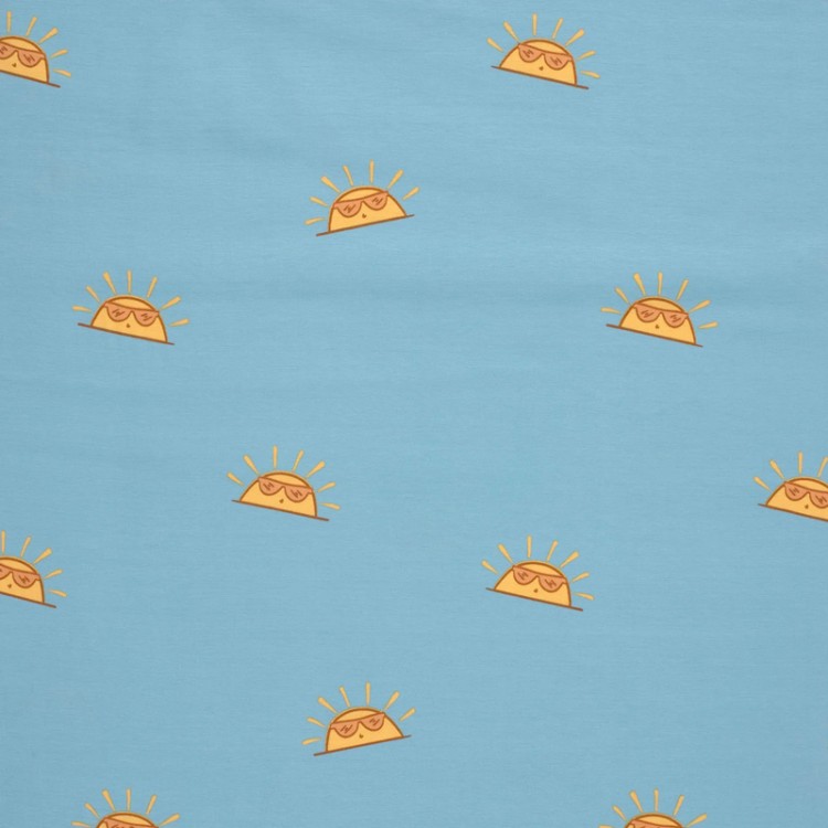 Tissu jersey coton - Soleil bleu ciel