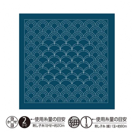 Coupon tissu sashiko préimprimé navy - Seigaiha