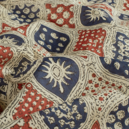 Tissu voile de coton - Abstrait beige bleu rouge