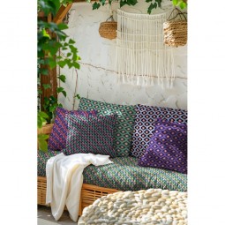 Tissu coton enduit - Losanges et fleurs vert