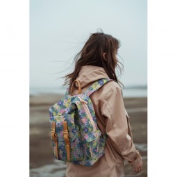 Tissu coton enduit - Fleurs rose et vert