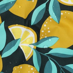 Tissu coton enduit - Citrons fond vert foncé