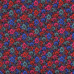 Tissu coton enduit - Fleurs fond noir