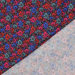 Tissu coton enduit - Fleurs fond noir