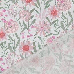Tissu voile de coton - Fleurs fond blanc