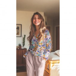 Tissu nid d'abeille mini - Fleurs tons froids