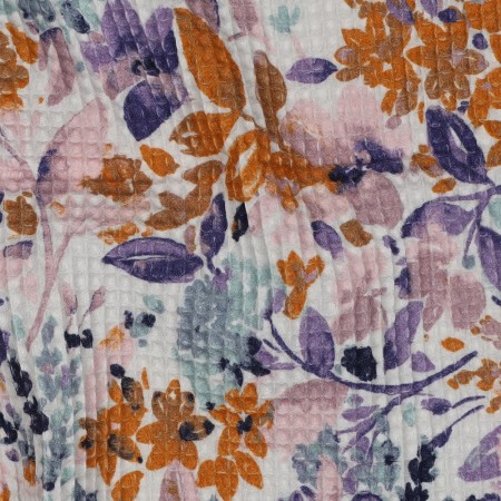 Tissu nid d'abeille mini - Fleurs tons froids