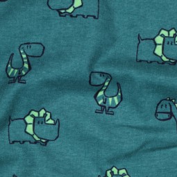 Tissu flanelle - Dinosaures pétrole