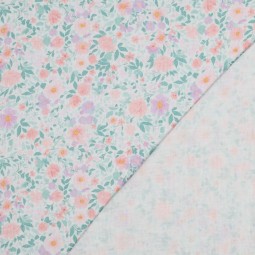 Tissu double gaze - Fleurs fond blanc