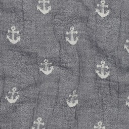 Tissu double gaze - Ancre fond gris
