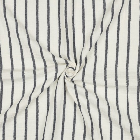 Tissu double gaze - Rayures bleu marine