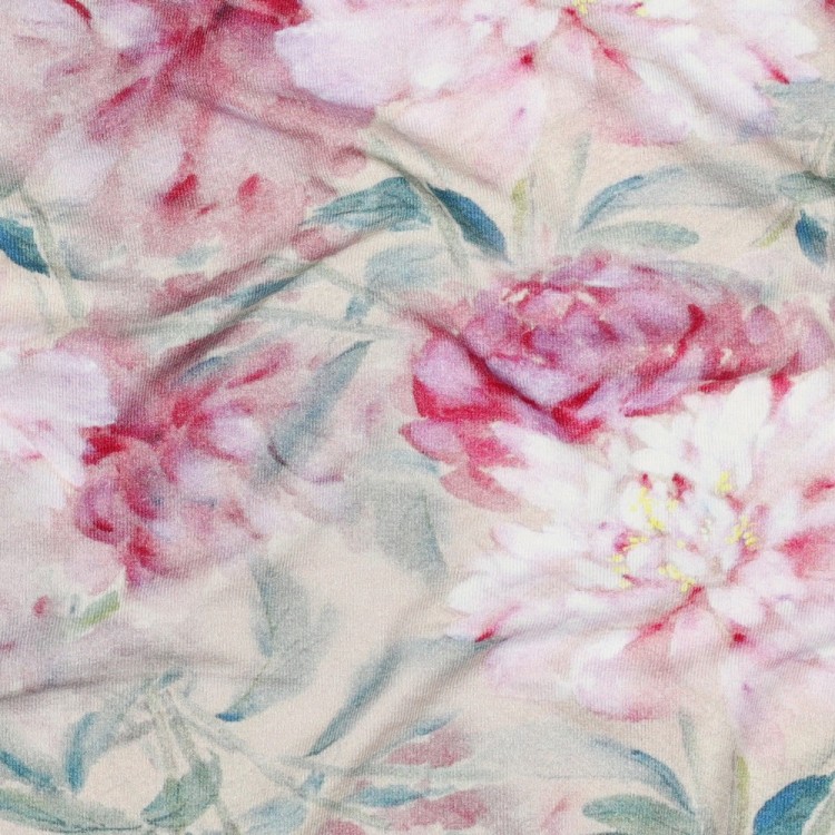 Tissu jersey viscose - Fleurs rose clair