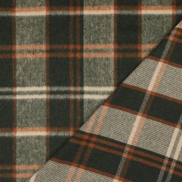 Tissu flanelle - Carreaux vert orange