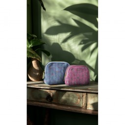 Tissu matelassé double gaze - Flowers vert menthe et bleu