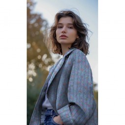 Tissu matelassé double gaze - Flowers vert menthe et bleu