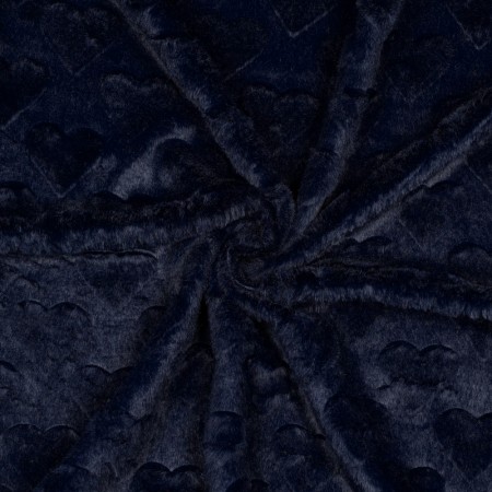 Tissu fausse fourrure - coeur marine