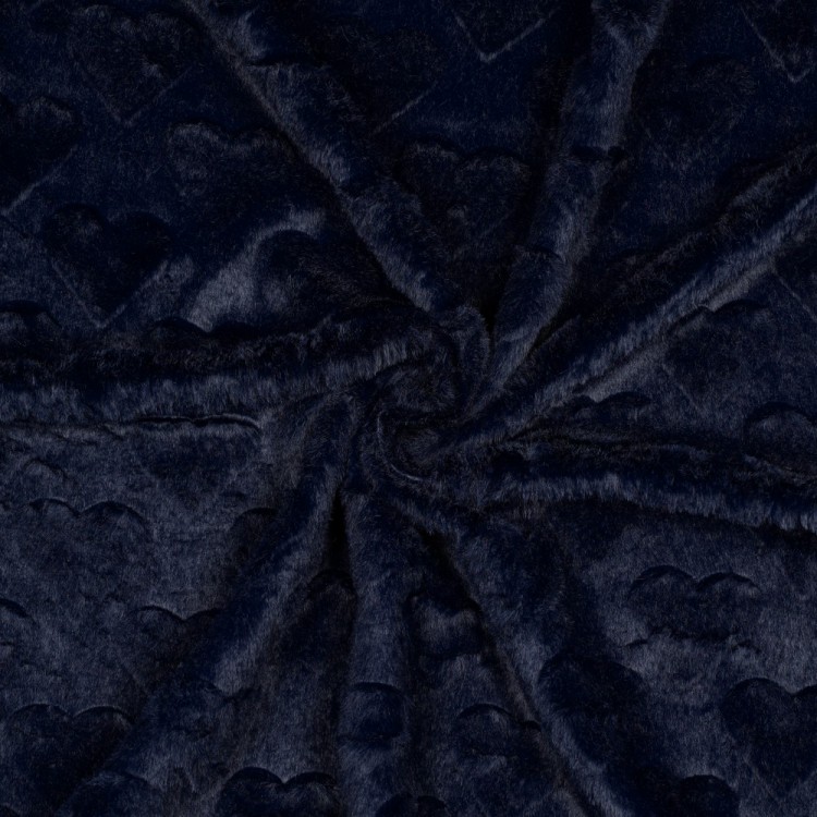 Tissu fausse fourrure - coeur marine