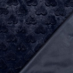 Tissu fausse fourrure - coeur marine