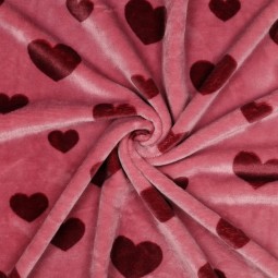 Tissu polaire doudou - coeur mauve