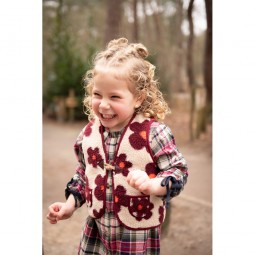 Tissu sherpa - Fleurs beige et bordeaux